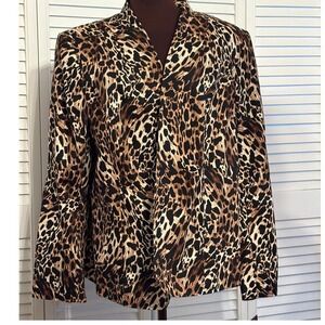 Gloria Vanderbilt Leopard Print Blazer Jacket Brown Tan Black Animal Print Sz 18